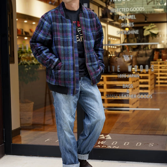 BRUNO HANDWOVEN WOOL CHECK BOMBER JACKET